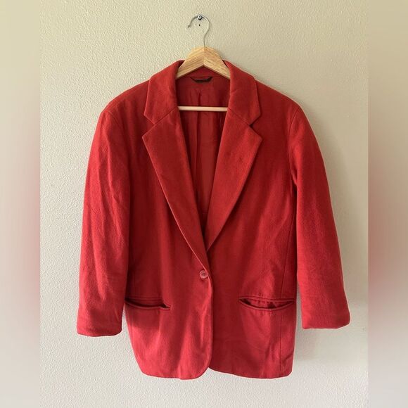 J Crew Vintage Wool Cashmere Blend Blazer Coat Jacket Red Orange Heavy Size 4 - Picture 1 of 5